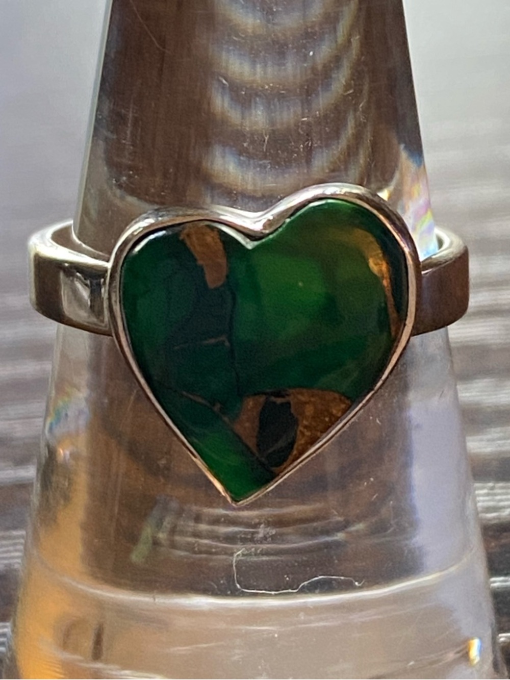 Heart-Shaped Green Stone Silver Ring